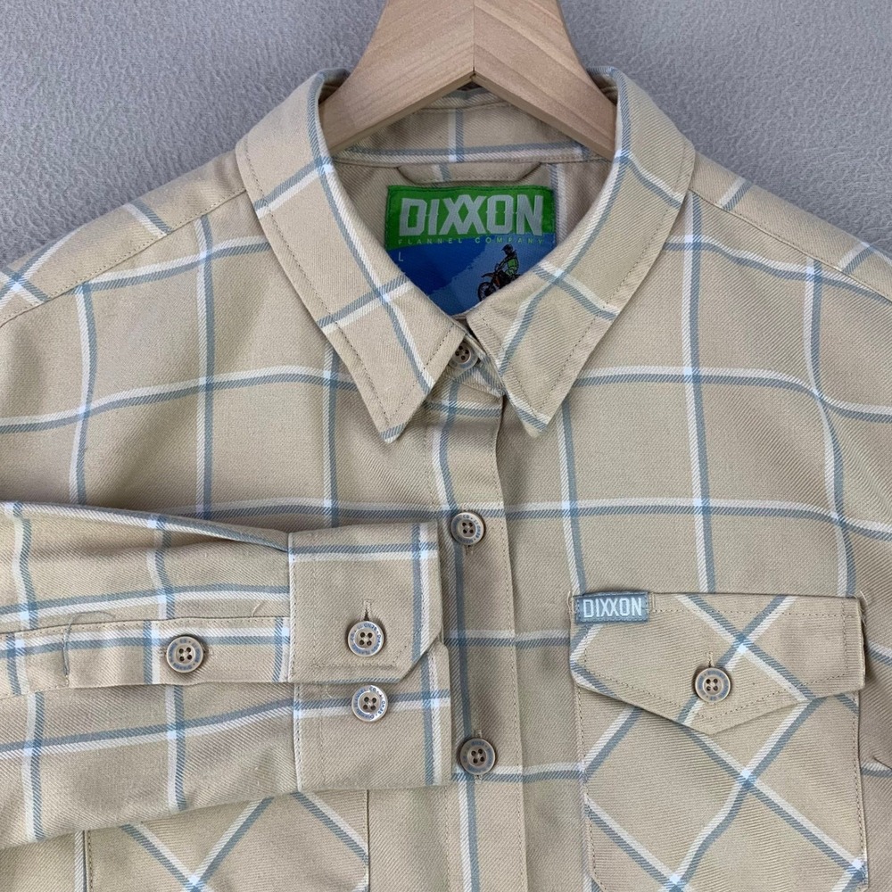 Dixxon Flannel The Canal Shirt Womens Large Tan Plaid Long Sleeve‎ Button Up